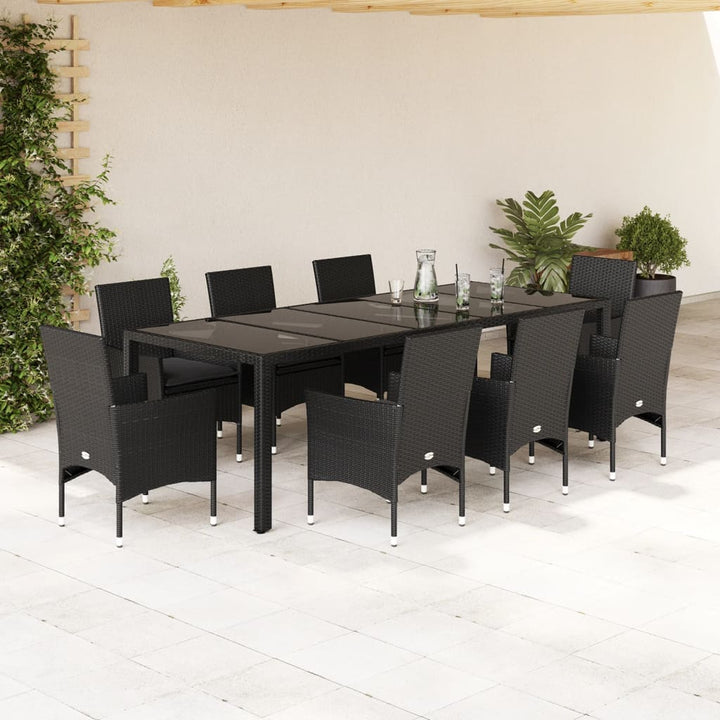 Set Mobilier De Grădină Cu Perne 11Piese Poliratan&Sticlă