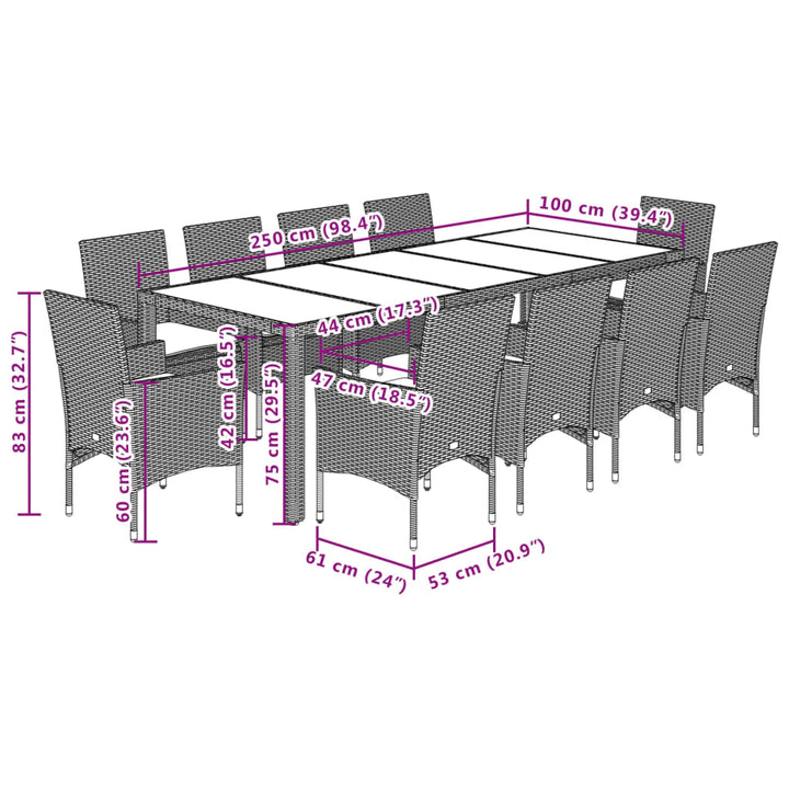 Set Mobilier De Grădină Cu Perne 11Piese Poliratan&Sticlă