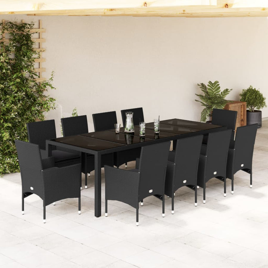 Set Mobilier De Grădină Cu Perne 11Piese Poliratan&Sticlă