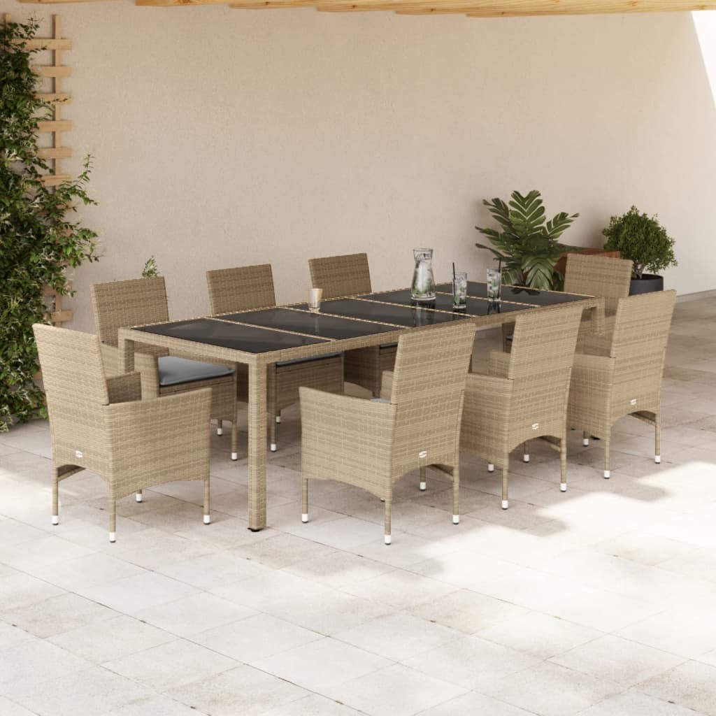 Set Mobilier De Grădină Cu Perne 11Piese Poliratan&Sticlă