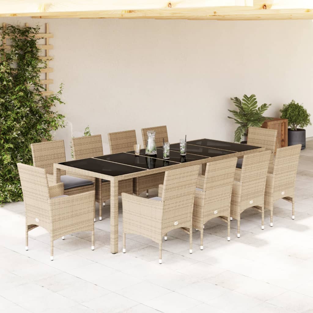Set Mobilier De Grădină Cu Perne 11Piese Poliratan&Sticlă