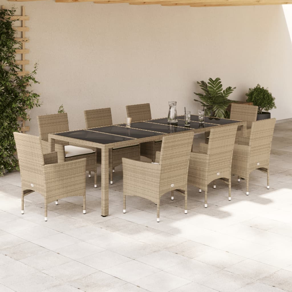 Set Mobilier De Grădină Cu Perne 11Piese Poliratan&Sticlă