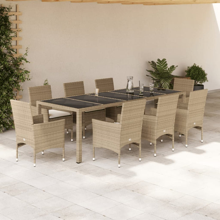 Set Mobilier De Grădină Cu Perne 11Piese Poliratan&Sticlă