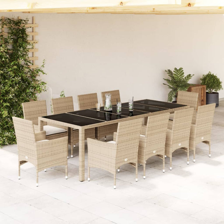 Set Mobilier De Grădină Cu Perne 11Piese Poliratan&Sticlă