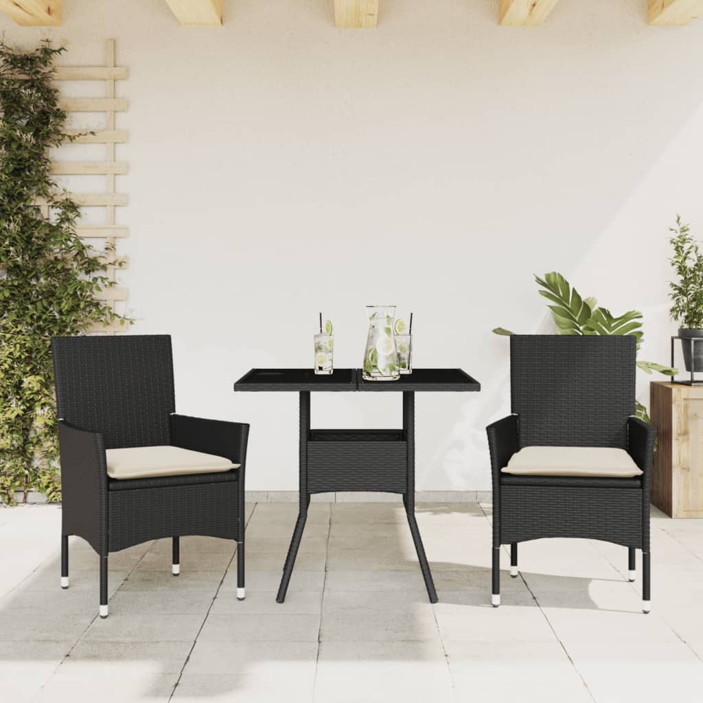 Set Mobilier De Grădină Cu Perne 3 Piese Poliratan & Sticlă