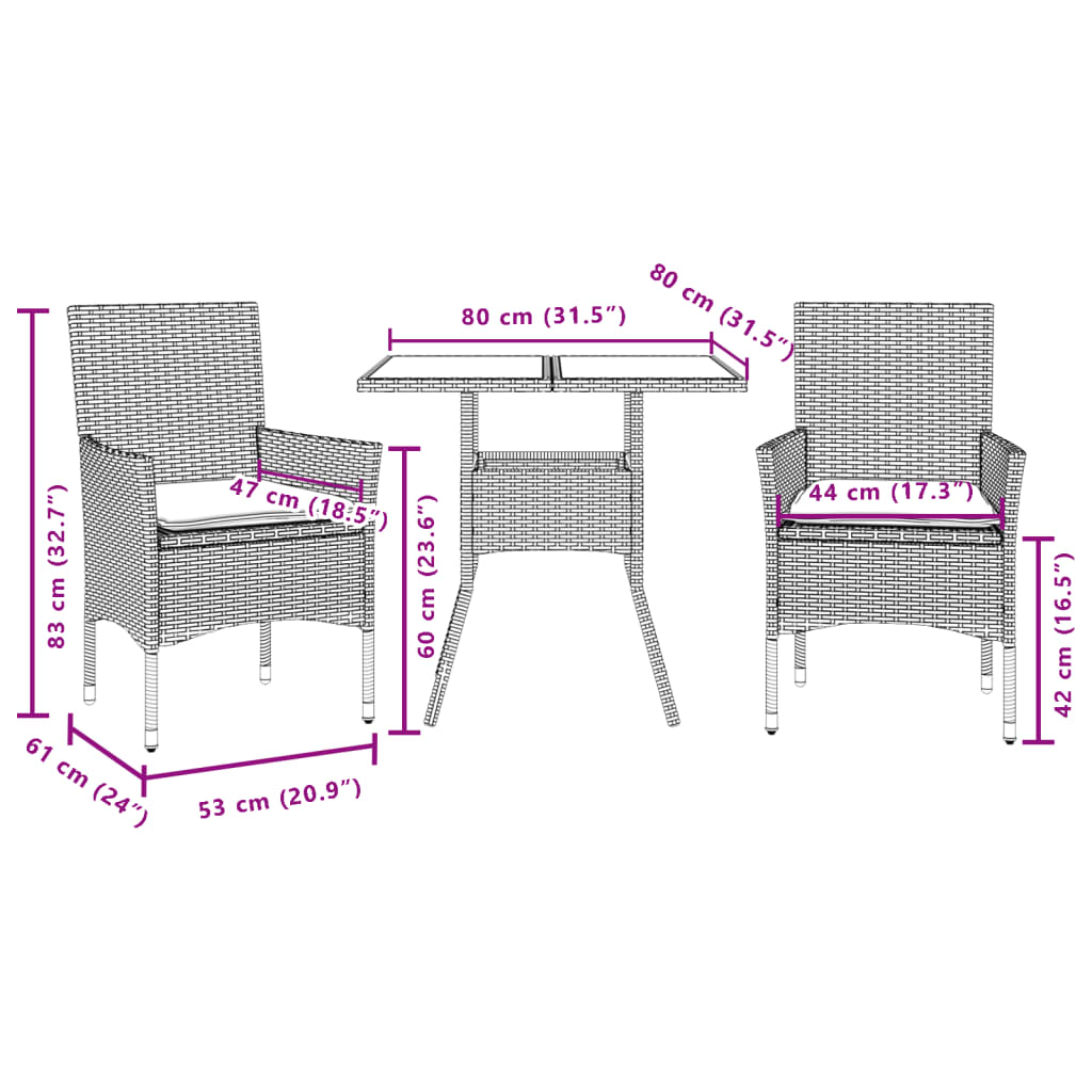 Set Mobilier De Grădină Cu Perne 3 Piese Poliratan & Sticlă