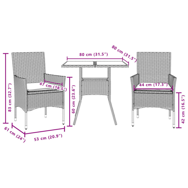 Set Mobilier De Grădină Cu Perne 3 Piese Poliratan & Sticlă