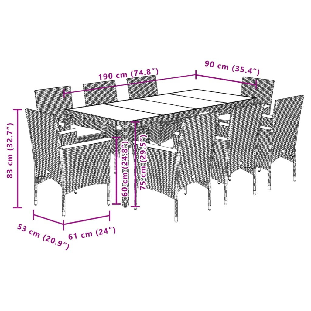Set Mobilier Grădină Perne 9 Piese Poliratan/Lemn Acacia