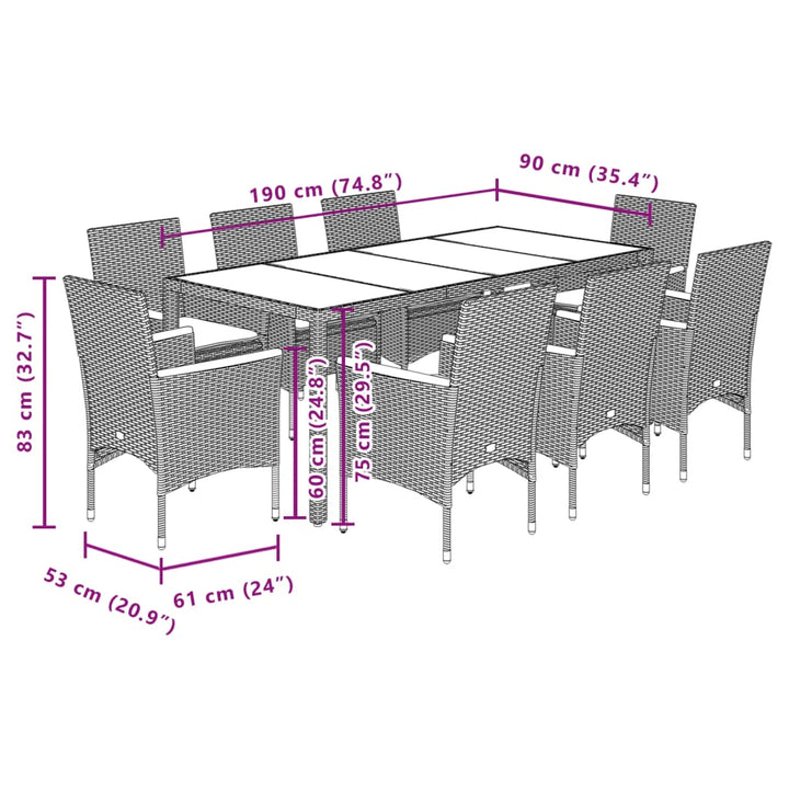 Set Mobilier Grădină Perne 9 Piese Poliratan/Lemn Acacia