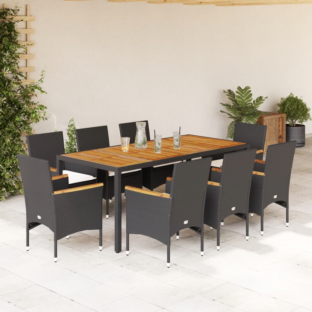 Set Mobilier Grădină Perne 9 Piese Poliratan/Lemn Acacia