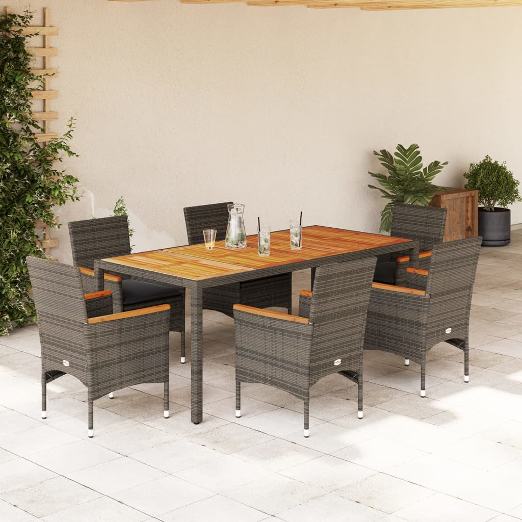 Set Mobilier Grădină Perne 9 Piese Poliratan/Lemn Acacia