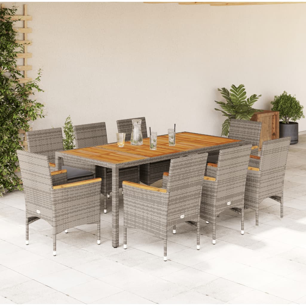 Set Mobilier Grădină Perne 9 Piese Poliratan/Lemn Acacia
