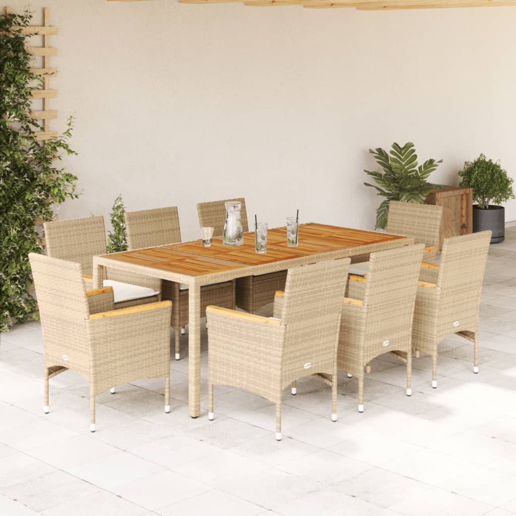 Set Mobilier Grădină Perne 9 Piese Poliratan/Lemn Acacia