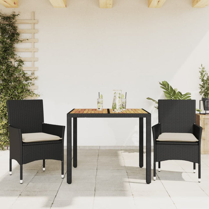 Set Mobilier Grădină Perne 5 Piese Negru Poliratan/Lemn Acacia