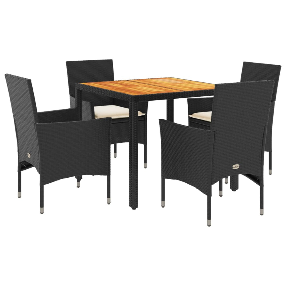 Set Mobilier Grădină Perne 5 Piese Negru Poliratan/Lemn Acacia