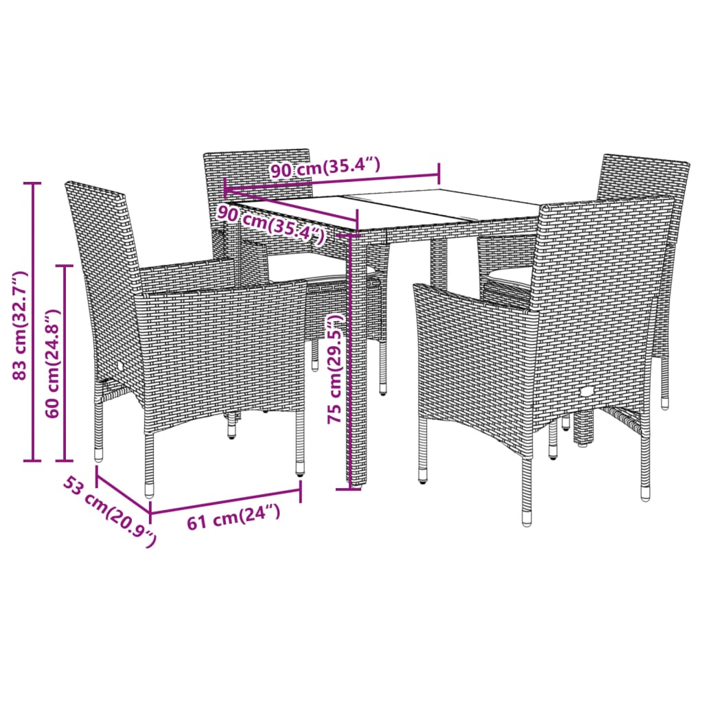 Set Mobilier Grădină Perne 5 Piese Negru Poliratan/Lemn Acacia