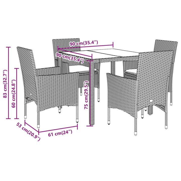 Set Mobilier Grădină Perne 5 Piese Negru Poliratan/Lemn Acacia