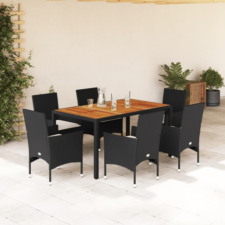 Set Mobilier Grădină Perne 5 Piese Negru Poliratan/Lemn Acacia