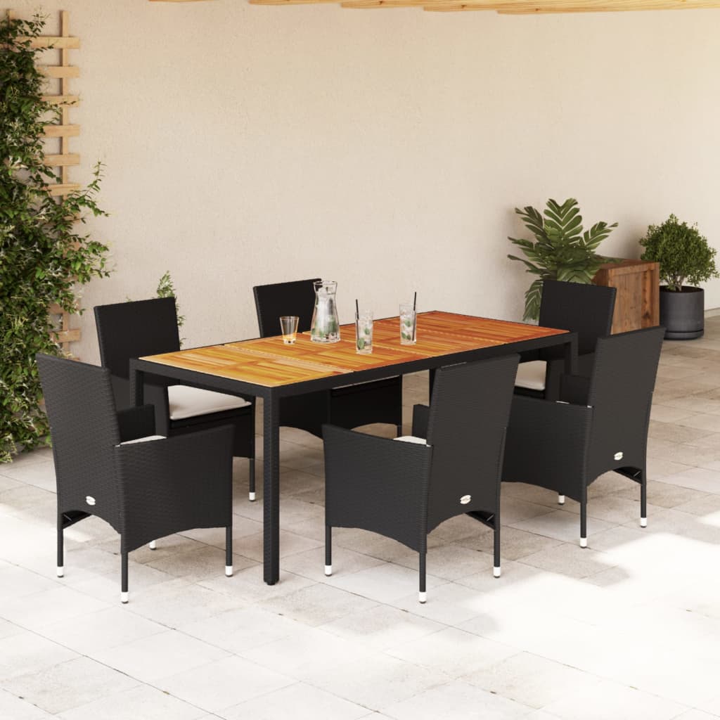 Set Mobilier Grădină Perne 5 Piese Negru Poliratan/Lemn Acacia