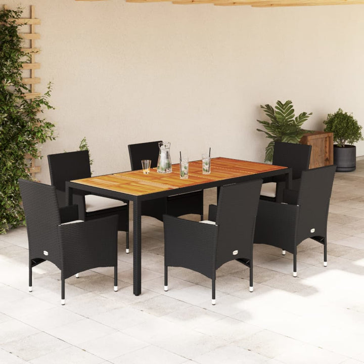 Set Mobilier Grădină Perne 5 Piese Negru Poliratan/Lemn Acacia