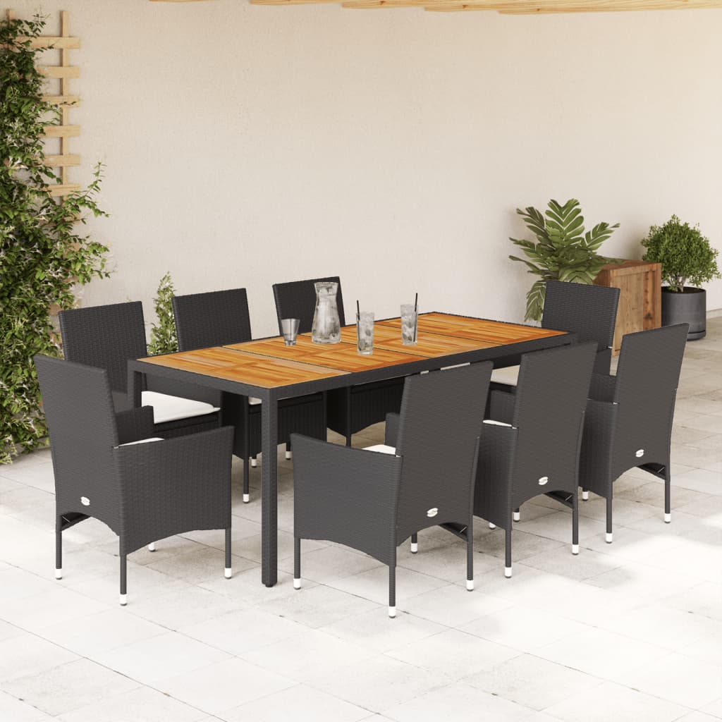 Set Mobilier Grădină Perne 5 Piese Negru Poliratan/Lemn Acacia