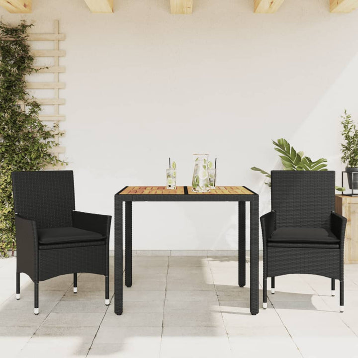 Set Mobilier Grădină Perne 5 Piese Negru Poliratan/Lemn Acacia
