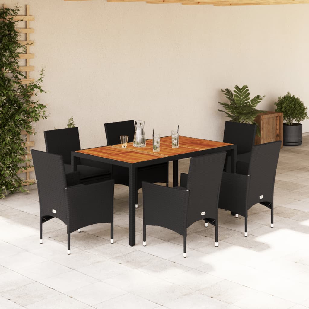 Set Mobilier Grădină Perne 5 Piese Negru Poliratan/Lemn Acacia