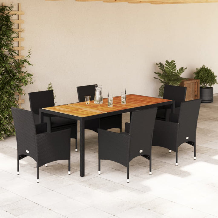 Set Mobilier Grădină Perne 5 Piese Negru Poliratan/Lemn Acacia