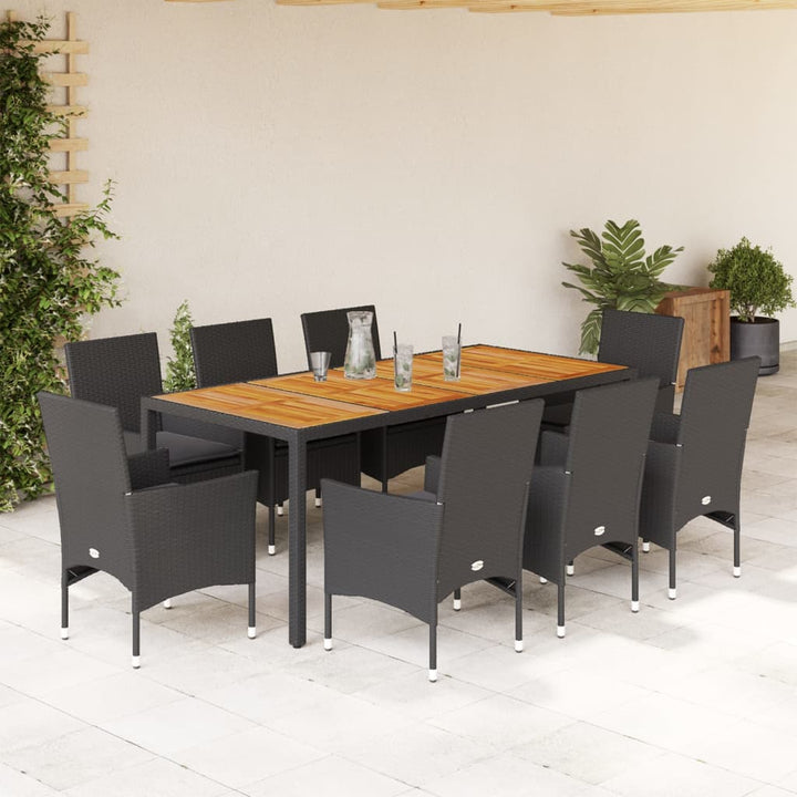 Set Mobilier Grădină Perne 5 Piese Negru Poliratan/Lemn Acacia