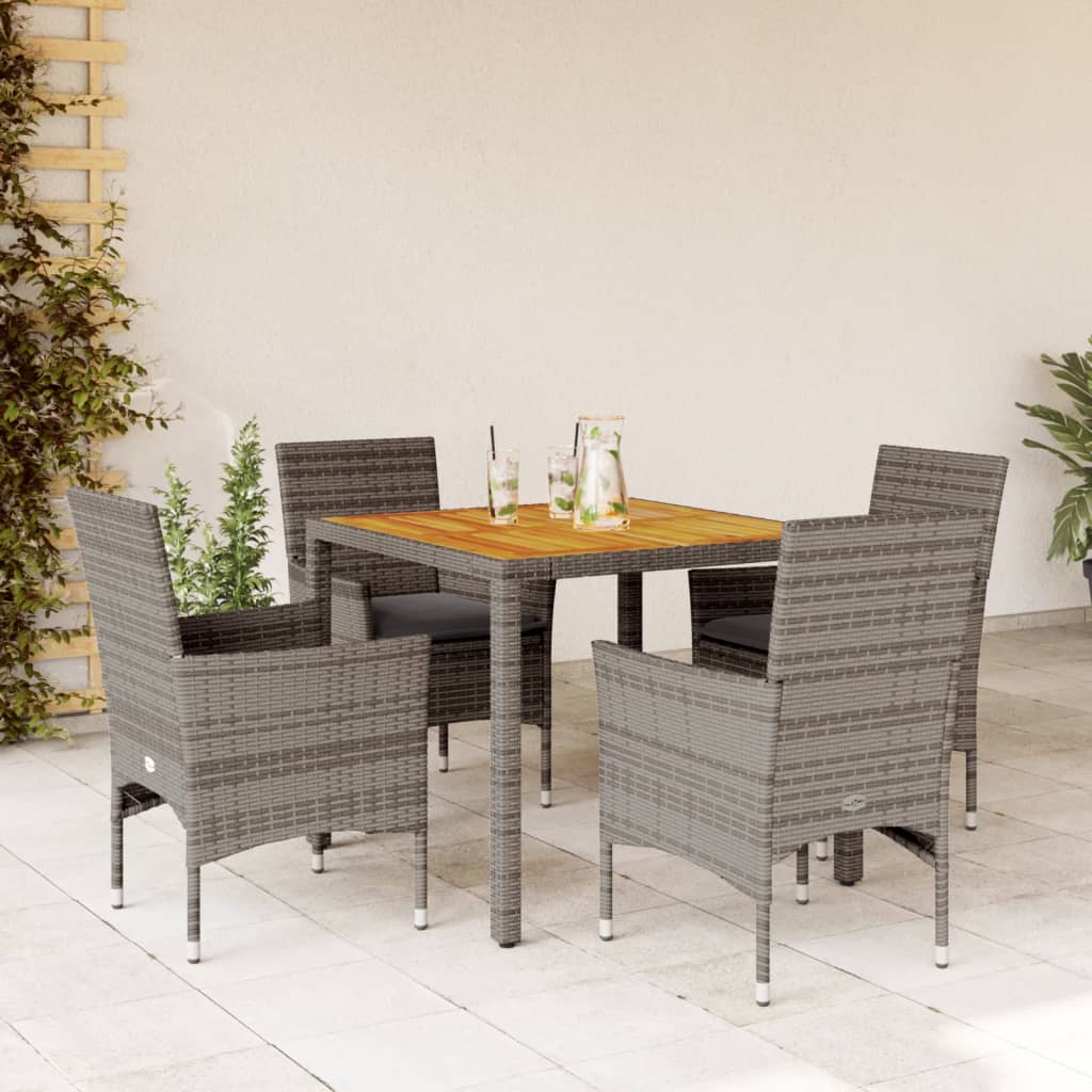 Set Mobilier Grădină Perne 5 Piese Negru Poliratan/Lemn Acacia