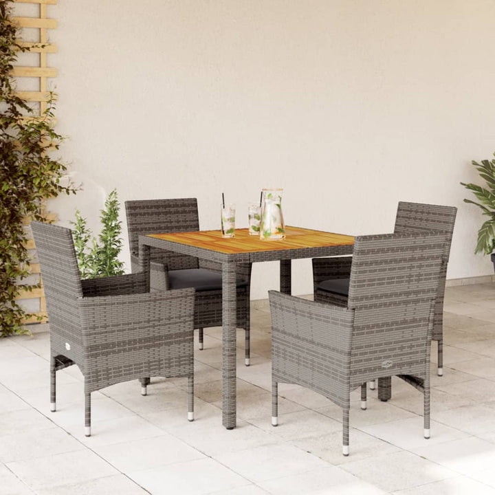 Set Mobilier Grădină Perne 5 Piese Negru Poliratan/Lemn Acacia