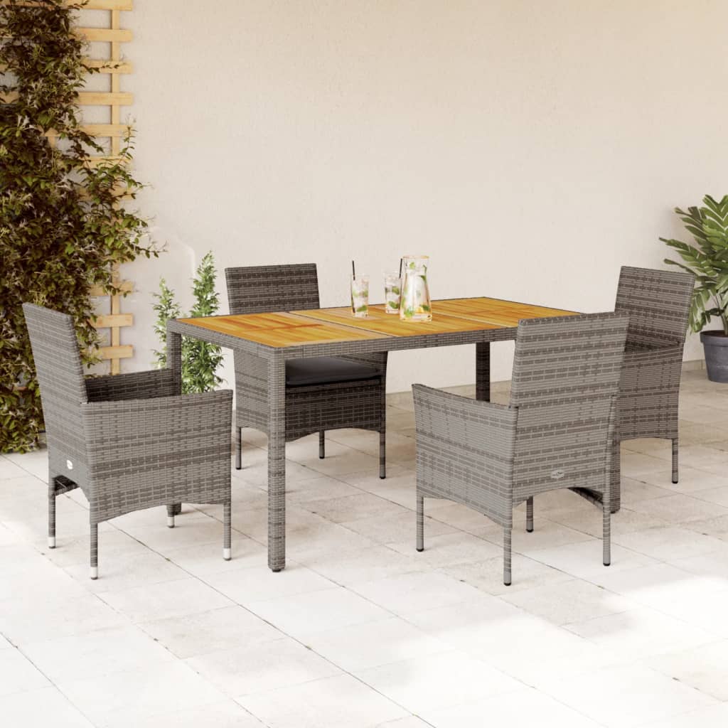 Set Mobilier Grădină Perne 5 Piese Negru Poliratan/Lemn Acacia