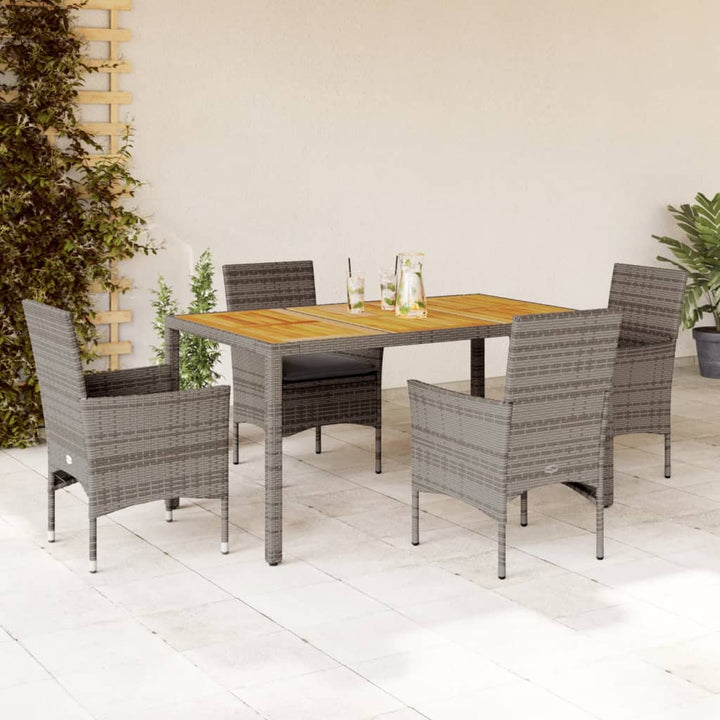 Set Mobilier Grădină Perne 5 Piese Negru Poliratan/Lemn Acacia