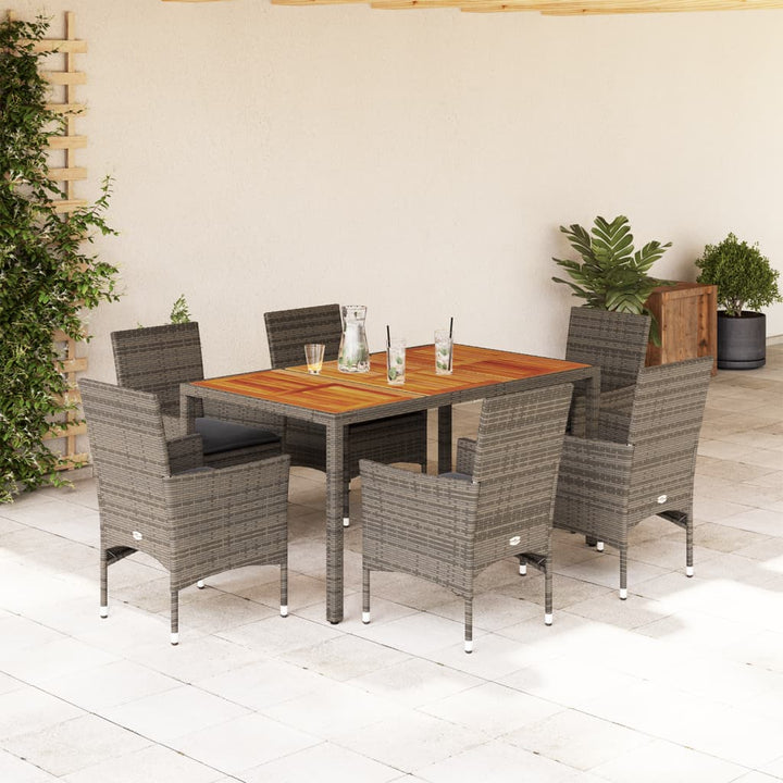 Set Mobilier Grădină Perne 5 Piese Negru Poliratan/Lemn Acacia