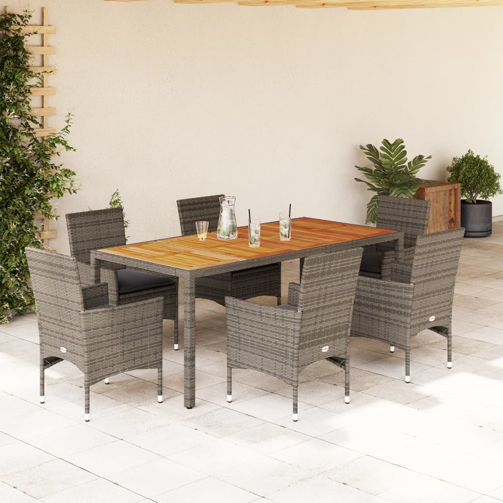 Set Mobilier Grădină Perne 5 Piese Negru Poliratan/Lemn Acacia