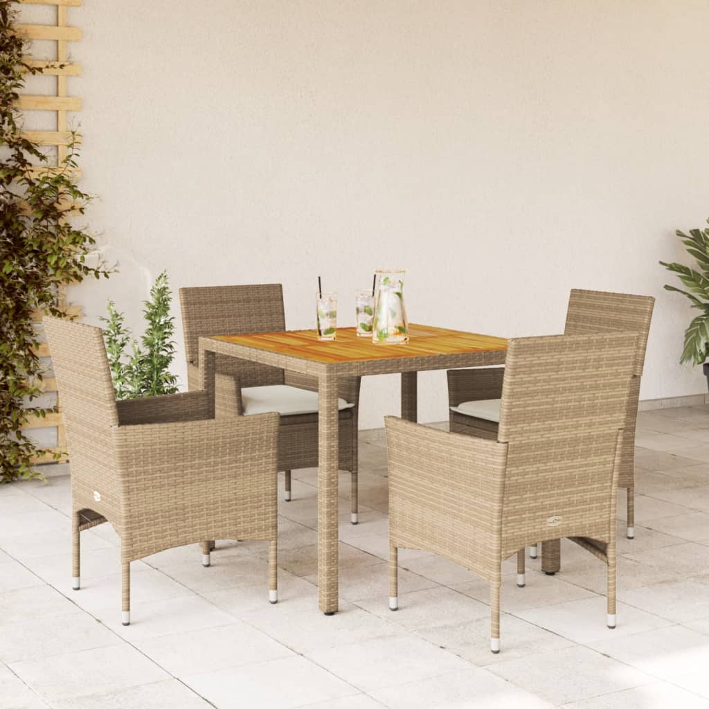 Set Mobilier Grădină Perne 5 Piese Negru Poliratan/Lemn Acacia