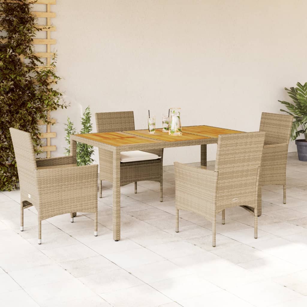 Set Mobilier Grădină Perne 5 Piese Negru Poliratan/Lemn Acacia