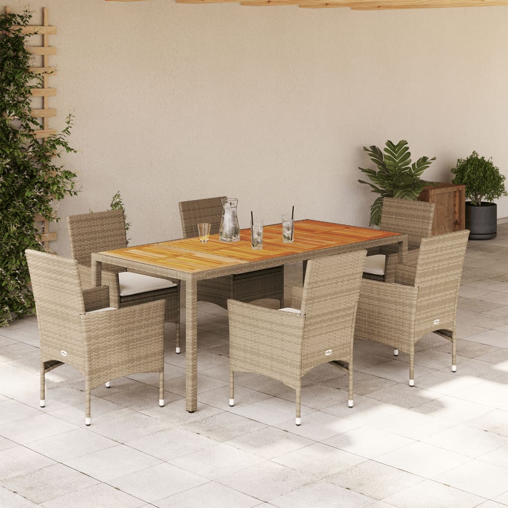 Set Mobilier Grădină Perne 5 Piese Negru Poliratan/Lemn Acacia