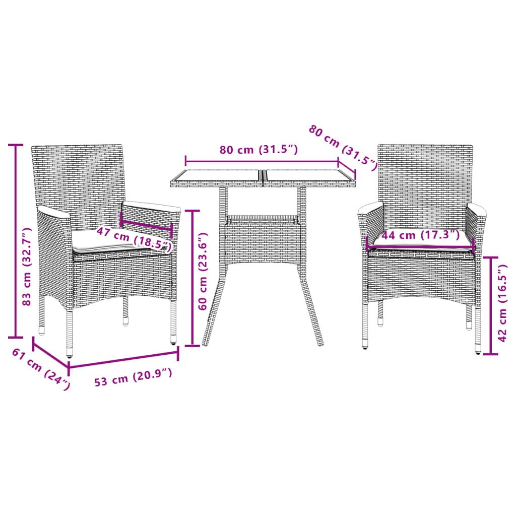 Set Mobilier De Grădină Cu Perne 3 Piese Poliratan&Sticlă