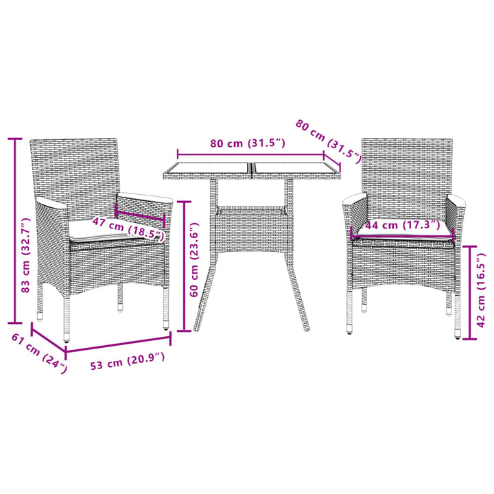 Set Mobilier De Grădină Cu Perne 3 Piese Poliratan&Sticlă