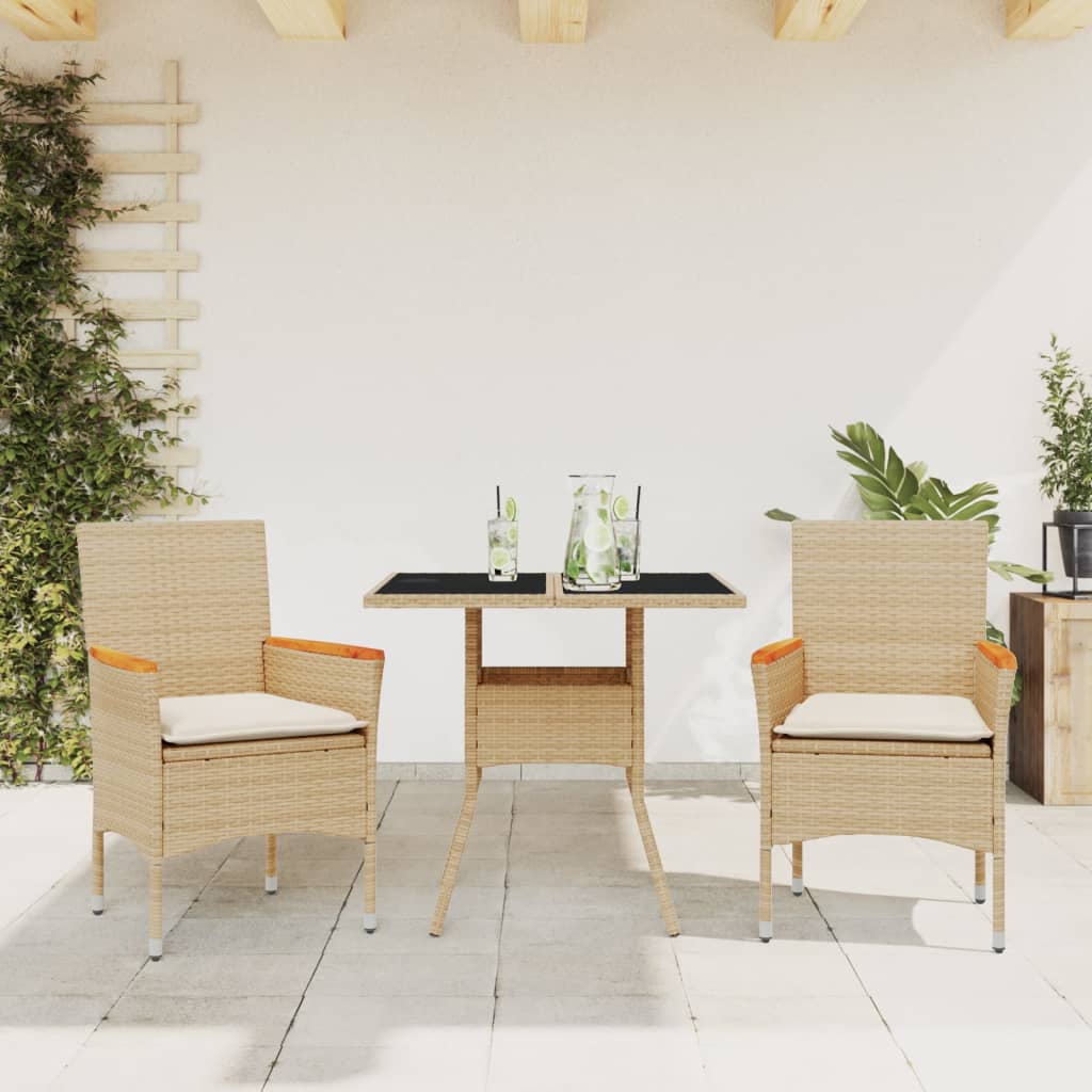 Set Mobilier De Grădină Cu Perne 3 Piese Poliratan&Sticlă