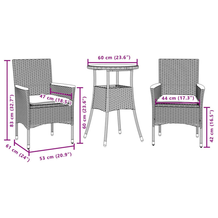 Set Mobilier Grădină Perne 3 Piese Poliratan/Lemn Acacia