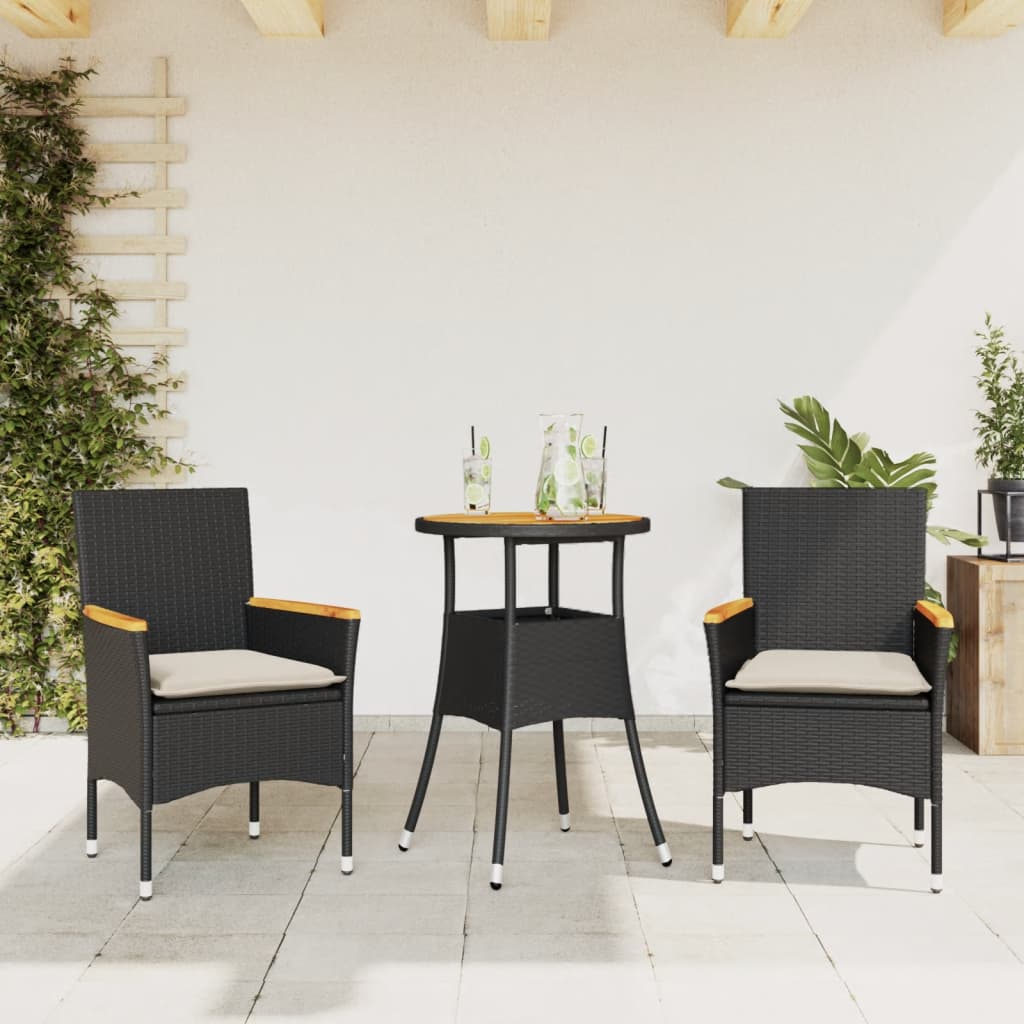 Set Mobilier Grădină Perne 3 Piese Poliratan/Lemn Acacia