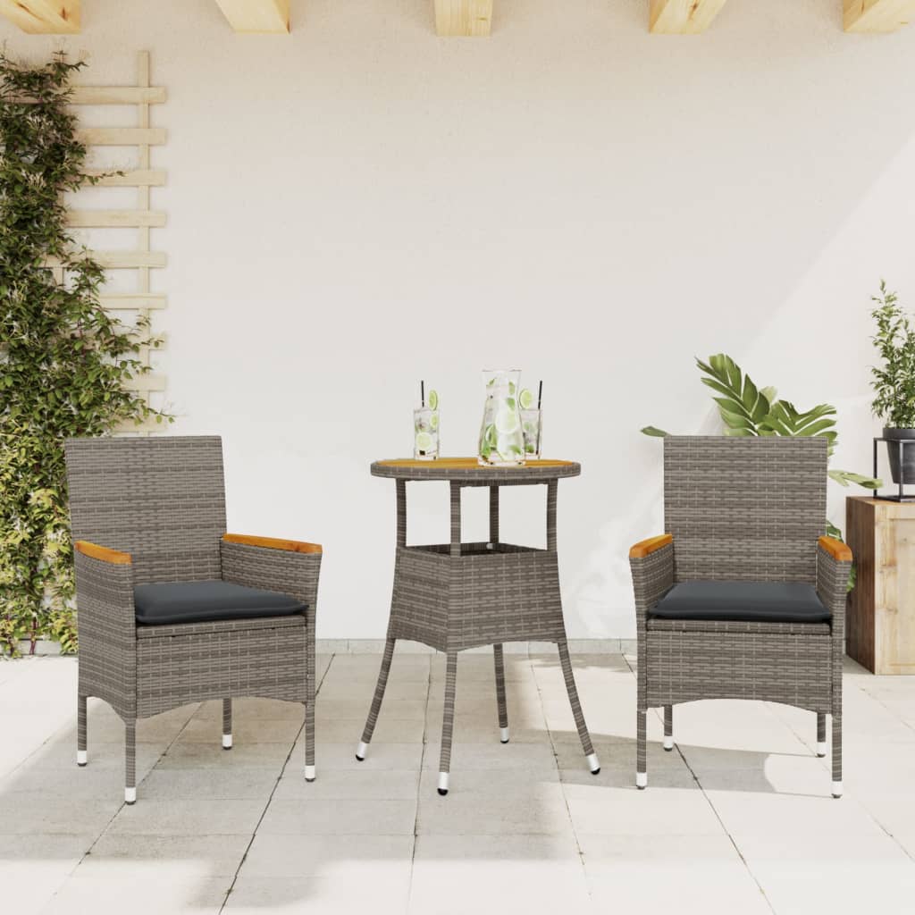 Set Mobilier Grădină Perne 3 Piese Poliratan/Lemn Acacia