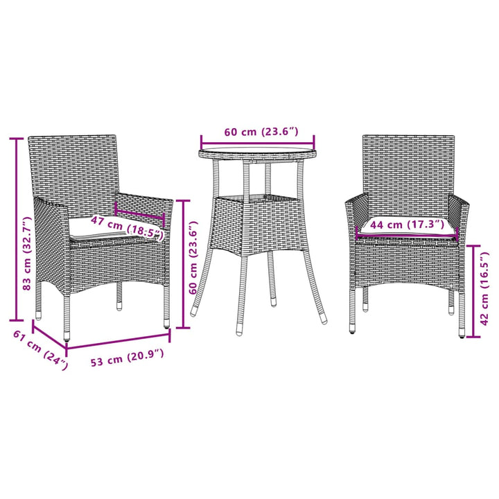 Set Mobilier Grădină Perne 3 Piese Poliratan/Lemn Acacia