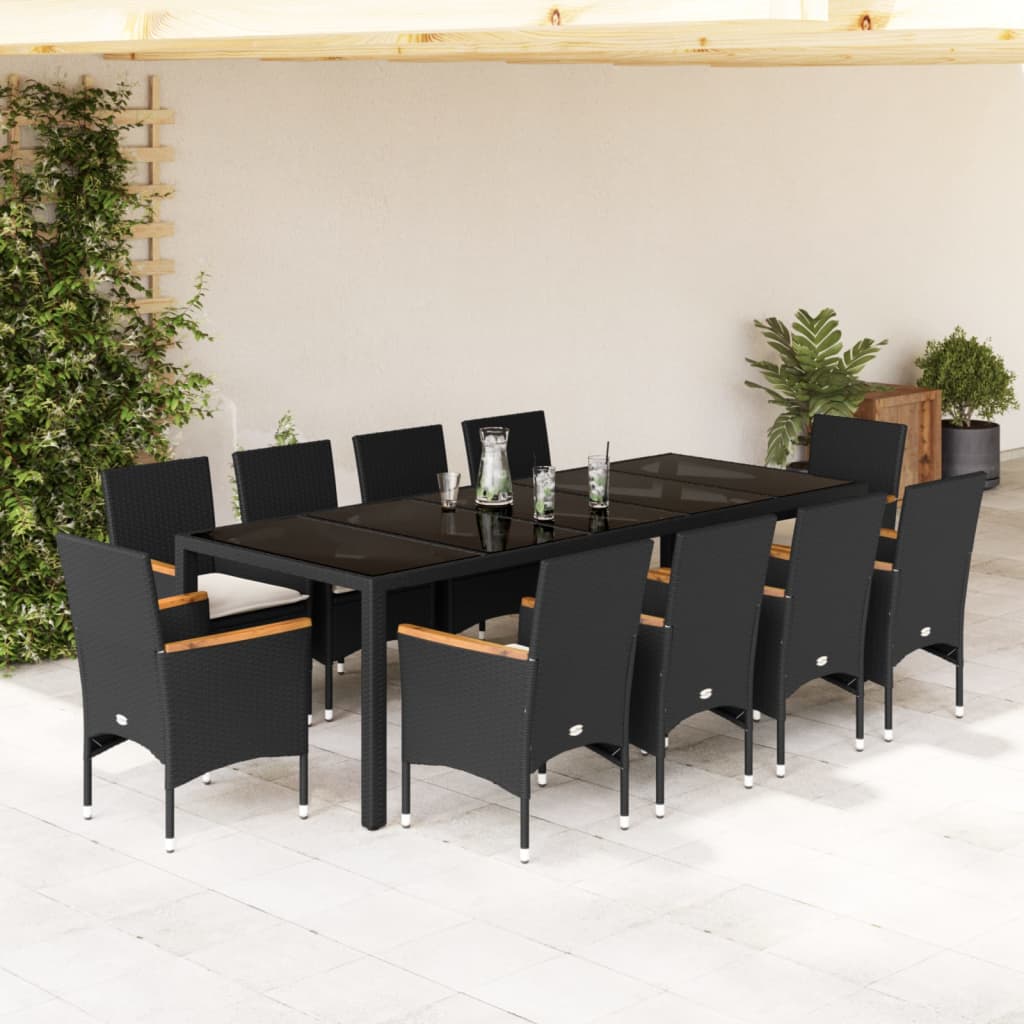 Set Mobilier De Grădină Cu Perne 11 Piese Poliratan&Sticlă