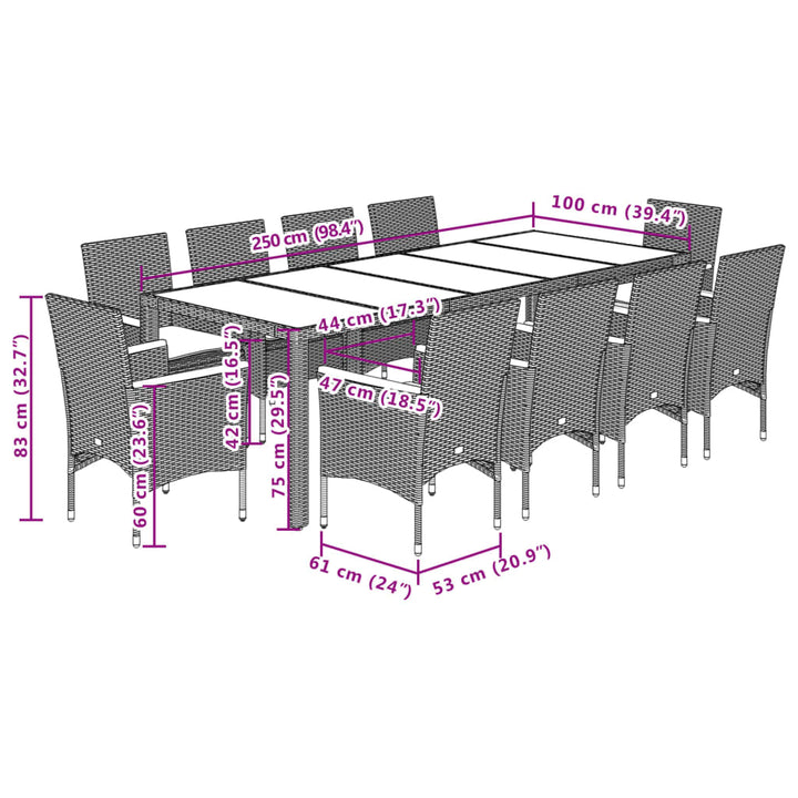 Set Mobilier De Grădină Cu Perne 11 Piese Poliratan&Sticlă