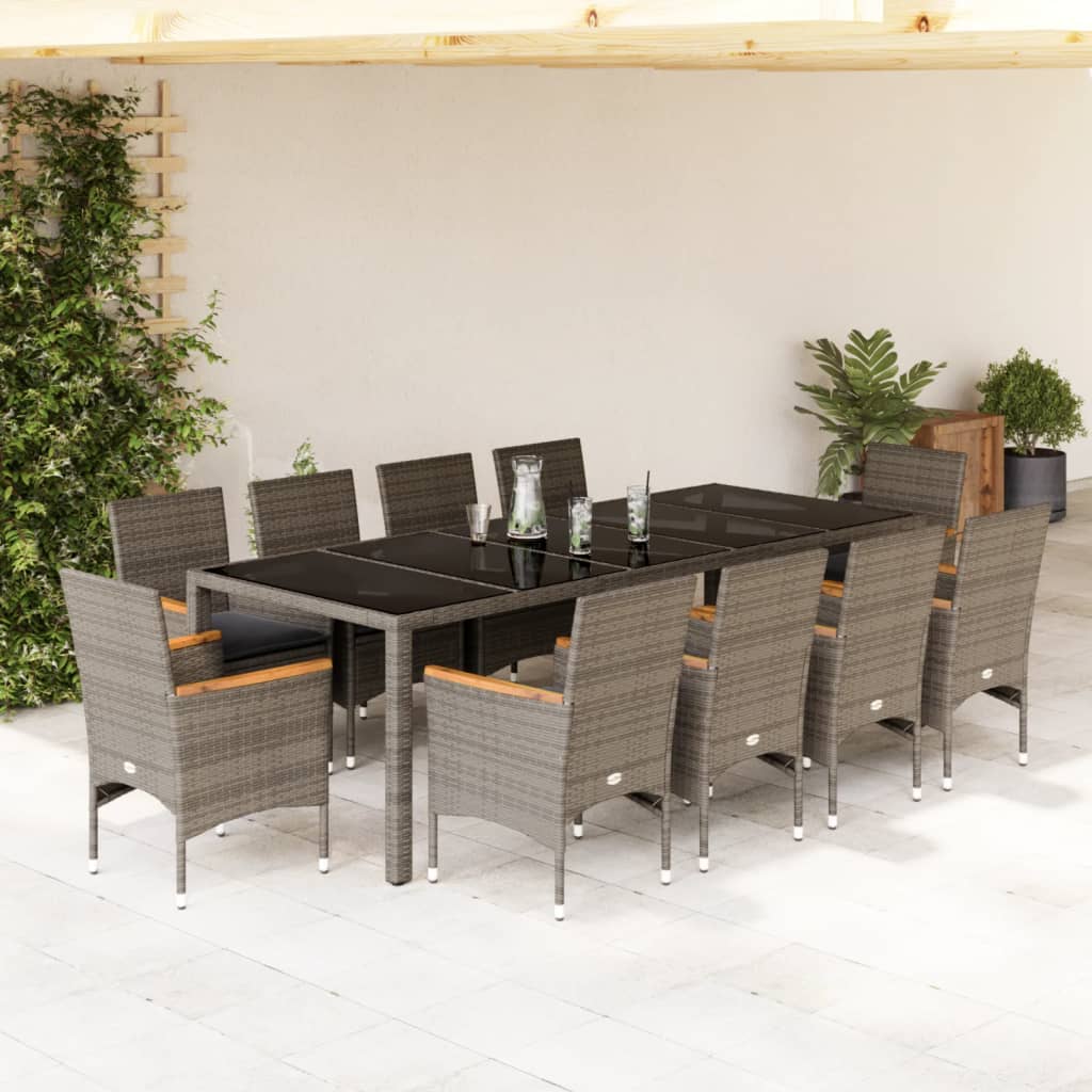 Set Mobilier De Grădină Cu Perne 11 Piese Poliratan&Sticlă