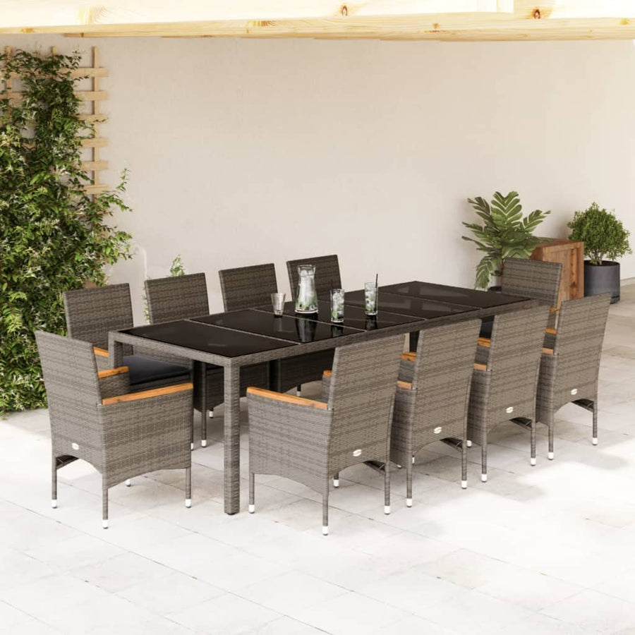 Set Mobilier De Grădină Cu Perne 11 Piese Poliratan&Sticlă