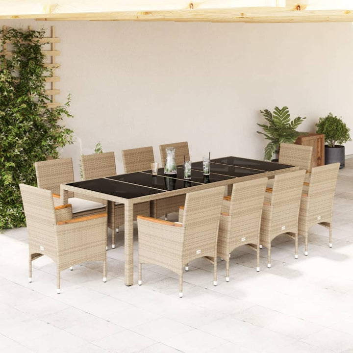 Set Mobilier De Grădină Cu Perne 11 Piese Poliratan&Sticlă